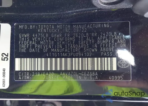 2023 Toyota Camry Se из США, поврежденный, VIN 4T1G11AK3PU094102